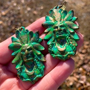 Handmade Metal Indian Chief Gilded Earrings!